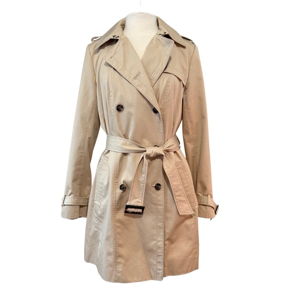 NWOT Banana Republic Sz L Trench Coat with Belt Knee Length Khaki Tan Modern - Picture 5 of 13